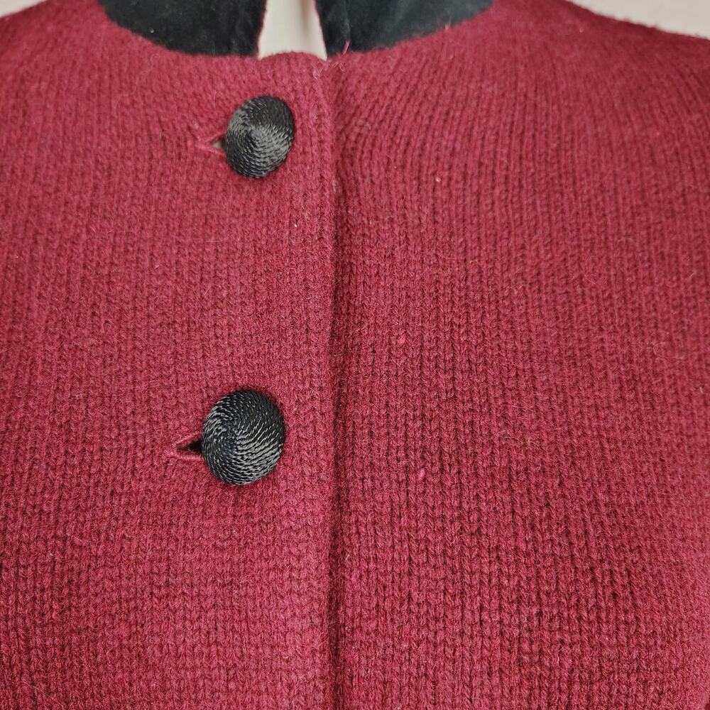 Ralph Lauren Lambs Wool Blend Riding Sweater Jacket Burgundy Velvet Collar - Picture 9 of 14